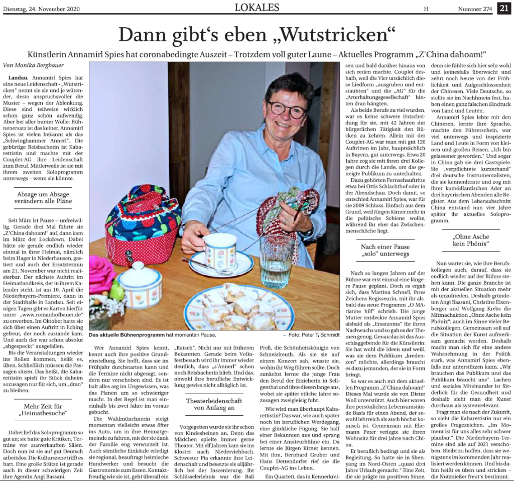 Landauer Neue Presse Nr. 274 / Dienstag, 24. November 2020 / Seite 21 / Monika Bergbauer